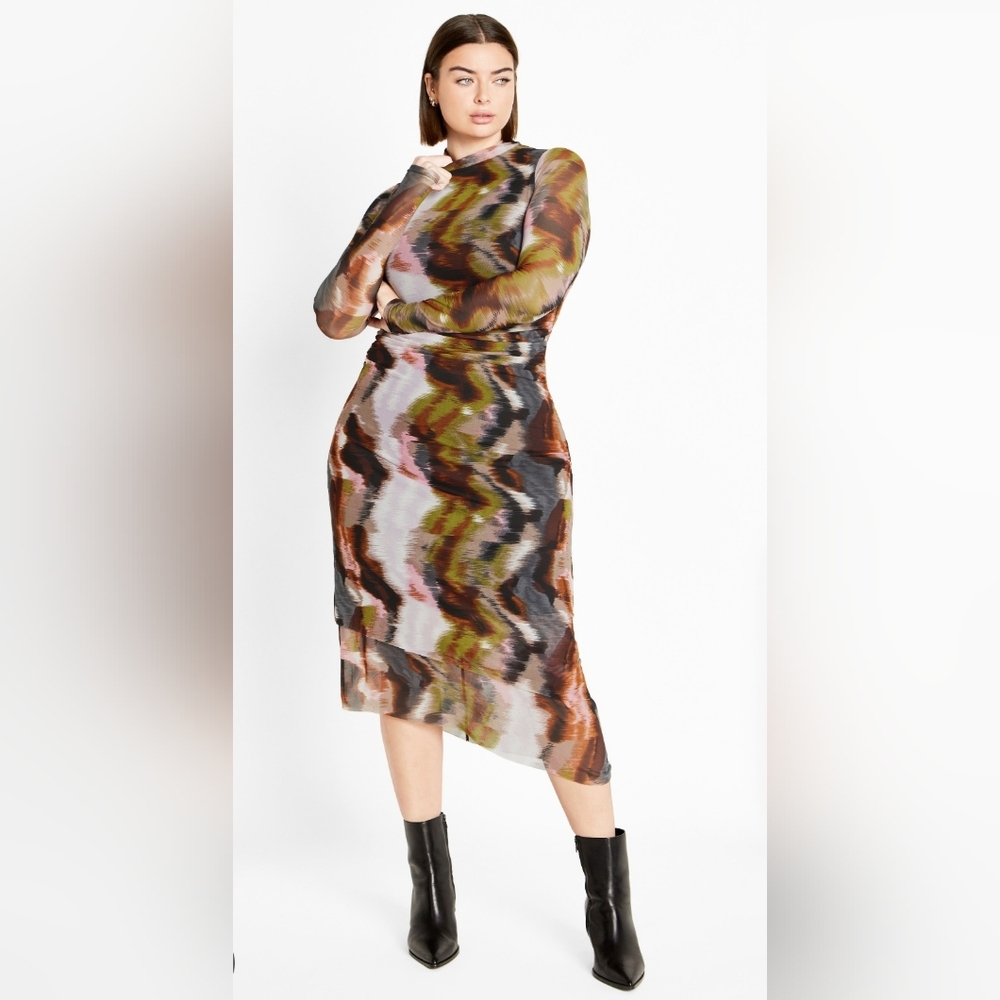 Mesh Miranda High Neck Print Dress - City Chic XS (14 W)